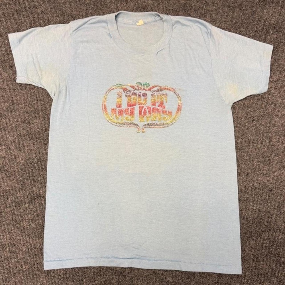 Vintage 1970s I Do It My Way Graphic T-Shirt Blue Men Small Glitter Iron On